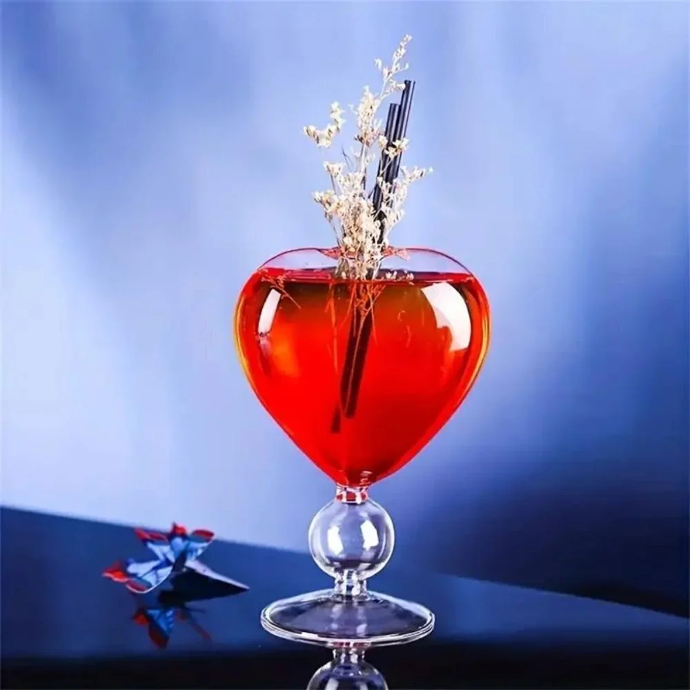 2Pcs Clear Cocktail Wine Glasses Heart Shaped For Home Bar Club Restaurant